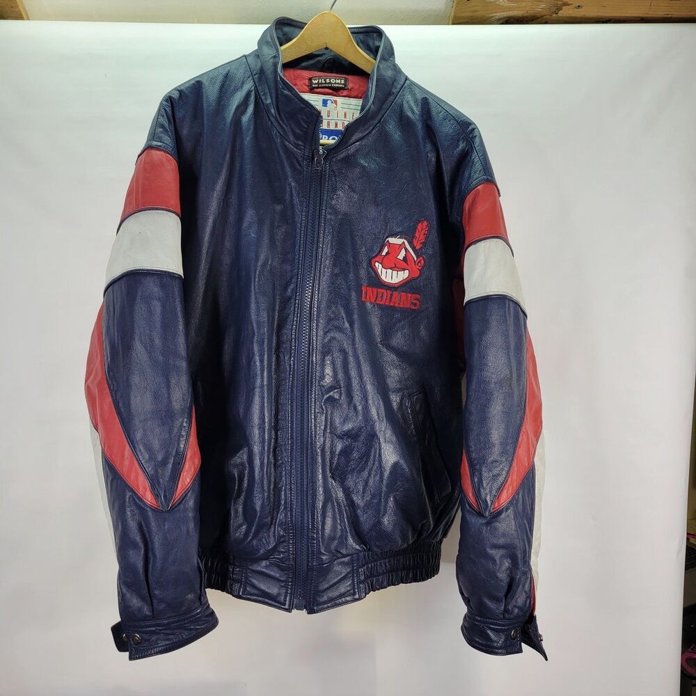 Vntg Wilson Leather Pro Player Cleveland Indians Bomber jacket Size L HAS ISSUES